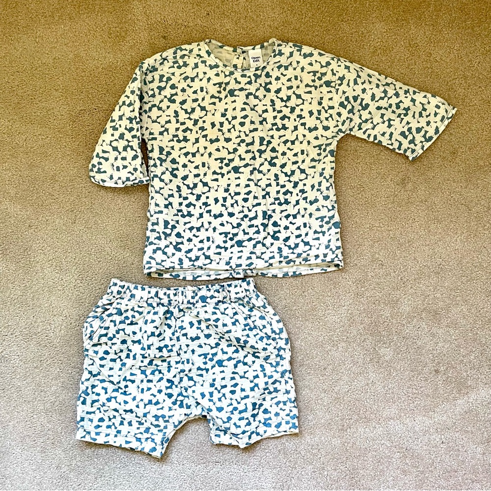 Open Edit Kids Blue and White Matching Set Cotton